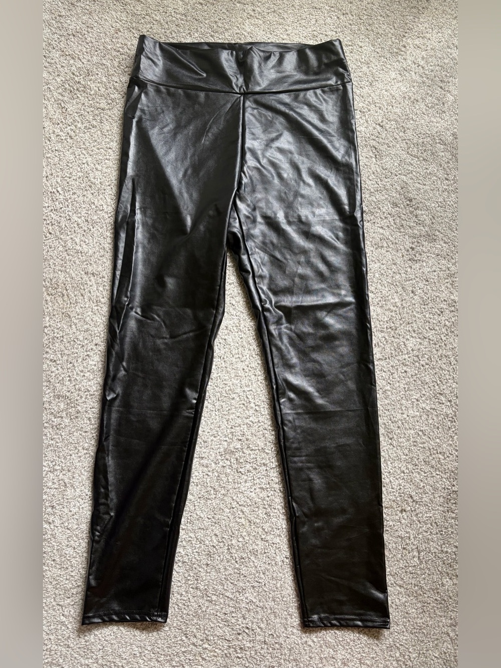 High-Waist Faux Leather Leggings - Black